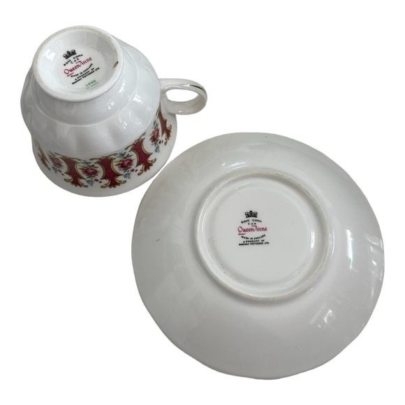 VNTG Ridgway Queen Anne England Bone China Teacup & Saucer Gold Pink Roses Set - Picture 5 of 6